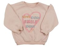 Světlerůžová mikina se srdíčkem s nápisy Matalan