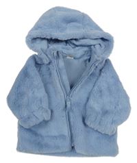 Modrá kožešinová podšitá bunda s odepínací kapucí H&M
