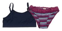 2set - Fuchsiovo-fialovo-bílé pruhované kalhotky + tmavomodrá lambáda
