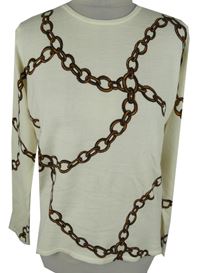 Dámský smetanový lehký svetr s potiskem řetízků Paco Boutique