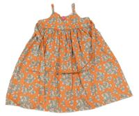 Korálovo-šedé květované šaty s páskem 