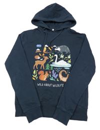 Tmavomodrá mikina se zvířátky a kapucí