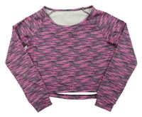 Neonově růžovo-šedo-černé melírované sportovní crop triko