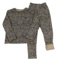 2set - Béžovo-černá zateplená mikina s leopardím vzorem + zateplené legíny Nutmeg