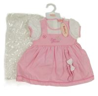 Nové - 2set - Bílo-růžové šaty s všitým body + čelenka 