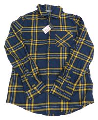 Nové - tmavomodro-hořčicovo-černo-bílá kostkovaná košile PRIMARK
