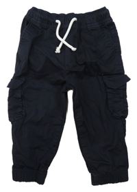 Tmavomodré plátěné cargo cuff kalhoty 