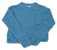 Modrý chlupatý crop svetr H&M
