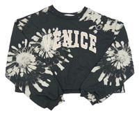 Tmavošedá batikovaná crop mikina s nápisem H&M