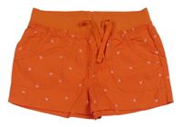 Tmavooranžové plátěné kraťasy s kotvami a srdíčky a úpletovým pasem H&M
