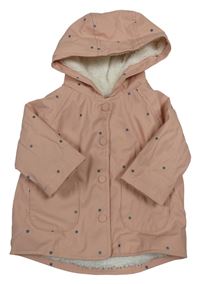 Růžová puntíkatá nepromokavá zateplená bunda s kapucí Primark