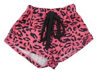 Neonově růžovo-černé kraťasy s leopardím vzorem a mašlí 