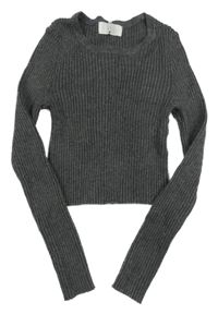 Tmavošedý melírovaný žebrovaný úpletový crop svetr H&M