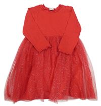 Červené šaty se třpytivým tylem H&M
