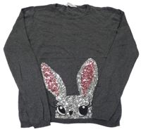 Tmavošedý melírovaný svetr se zajíčkem z flitrů H&M
