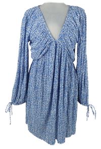 Dámské světlemodro-bílé kytičkované plisované šaty H&M
