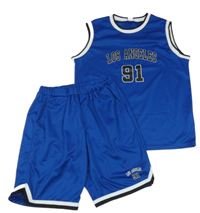 2Set - Safírovo-bílo-černé sportovní tílko s číslem a nápisem + kraťasy SHEIN
