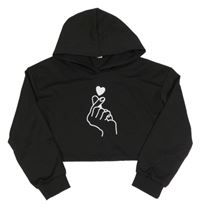 Černá crop mikina s rukou a kapucí shein