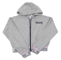 Světlešedá propínací crop mikina s kapucí Pineapple
