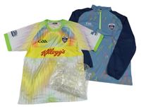 Nové - 2 set - modro-barevná vzorovaná sportovní mikina + žluto-zeleno-barevné vzorované sportovní tričko MASITA