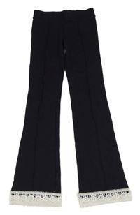 Tmavomodré wide leg rifle s krajkou H&M