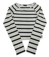 Smetanovo-černé pruhované žebrované úpletové crop triko Primark