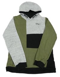 Šedo-khaki-černá mikina s kapucí Matalan