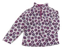 Bílo-fialová fleecová květovaná mikina Lupilu
