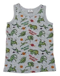 Šedý nátělník s dinosaury a nápisy 