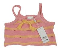 Nové - růžovo-žlutý pletený crop top s mašli Miss