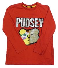 Červené triko s medvídkem Pudsey z překlápěcích flitrů George