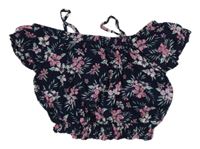 Tmavomodré květované crop tričko s listy Kiki&Koko