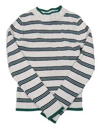 Bílo-tmavomodro-zelený pruhovaný žebrovaný crop svetr Primark