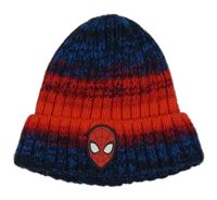 Červeno-tmavomodro-modrá melírovaná žebrovaná pletená čepice se Spider-manem C&A