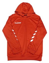 Červená funkční sportovní mikina s logem a kapucí hummel