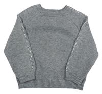 Šedý melírovaný úpletový svetr s kamínky PRIMARK