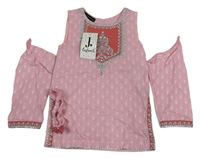 Nové - 2set - Růžové vzorované šaty s výšivkami + návleky na ruce
