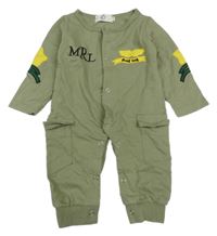 Khaki overal s nášivkami a kapsami 
