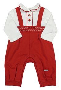 Červeno-bílý teplákový overal s límečkem a knoflíky