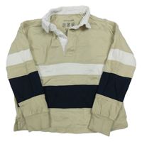 Béžovo-bílo-tmavomodré pruhované polo triko Primark