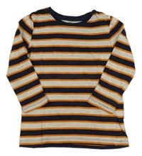Šedo-tmavomodro-oranžové pruhované triko H&M