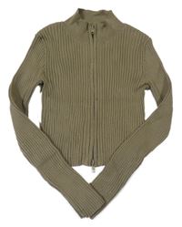 Khaki žebrovaný propínací crop svetr H&M