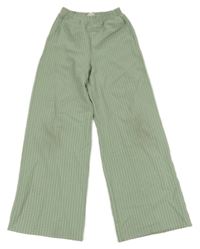 Khaki pruhované wide leg kalhoty H&M