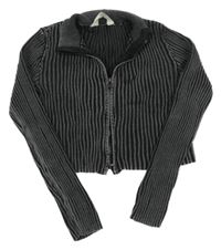 Šedý žebrovaný propínací crop svetr H&M
