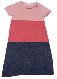 Tmavomodro-růžovo-světlerůžové svetrové třpytivé šaty s mašličkami H&M