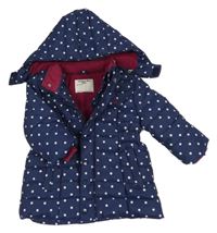 Tmavomodrá šusťáková prošívaná zimní parka s puntíky a kapucí Jojo Maman Bébé