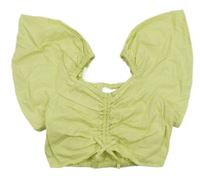 Nové - citronová plátěná crop halenka s nařasením Matalan