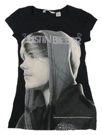 Černé tričko s Justinem Bieberem a kamínky H&M