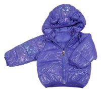Fialová metalická šusťáková zateplená bunda s kapucí