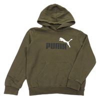 Tmavozelená mikina s logem a kapucí Puma